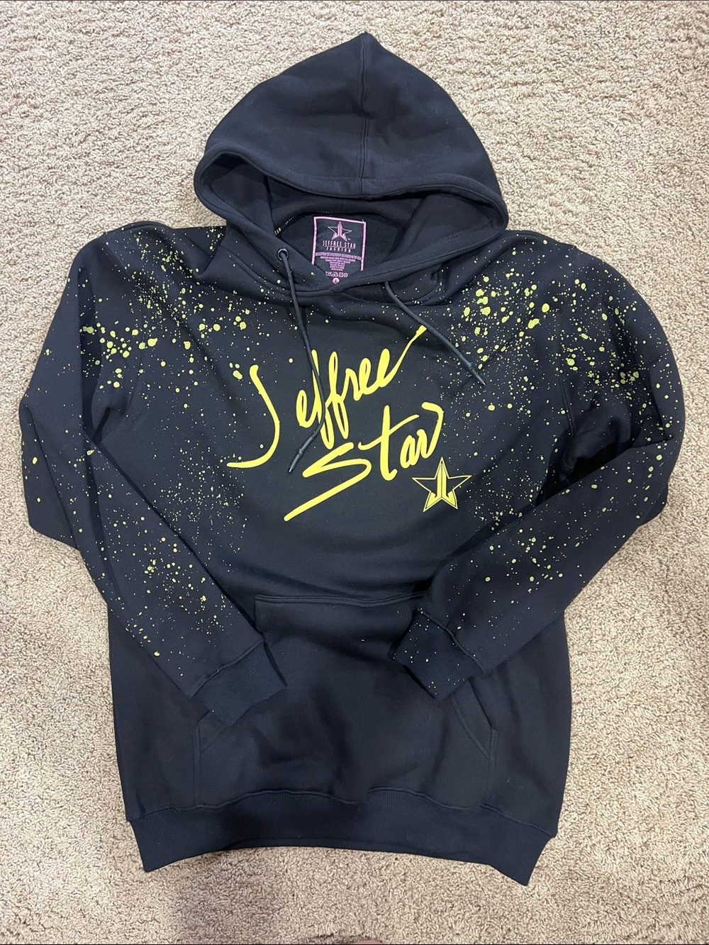 Jeffree Star Black Hoodie with Neon Yellow Logo and Splatter